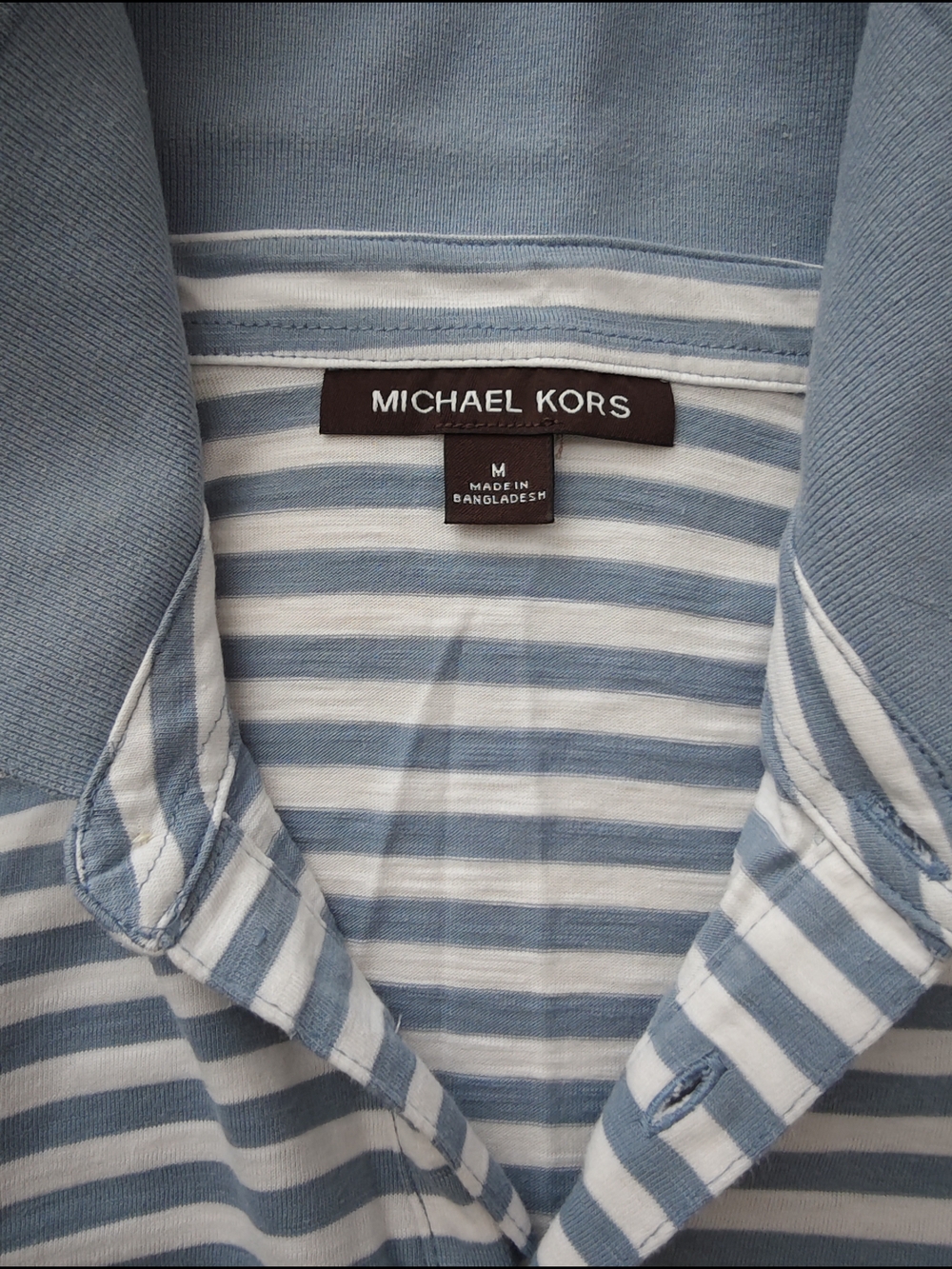 Michael Kors Men’s Blue and White Striped Polo Shirt - Picture 3 of 5